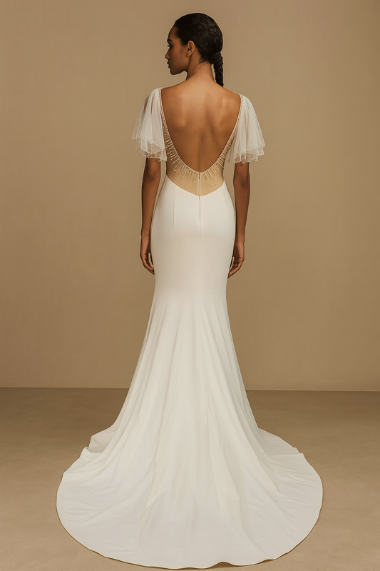 Mosaic Trumpet/Mermaid V-neck Milk Wedding dress