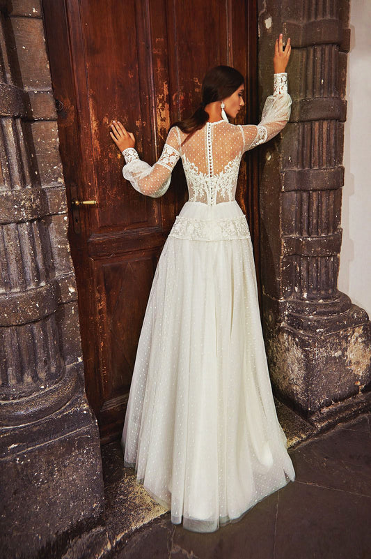 Alsena A-line Jewel Milk Wedding dress