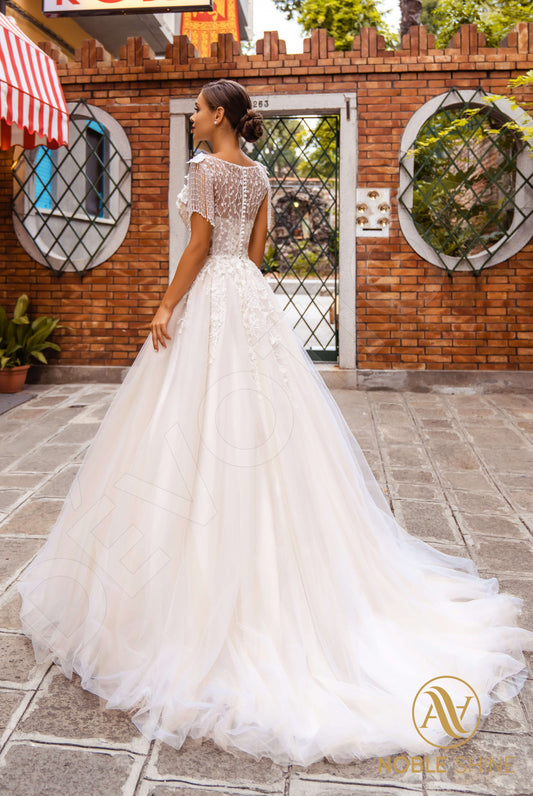 Sarita A-line Boat/Bateau Milk Cappuccino Wedding dress
