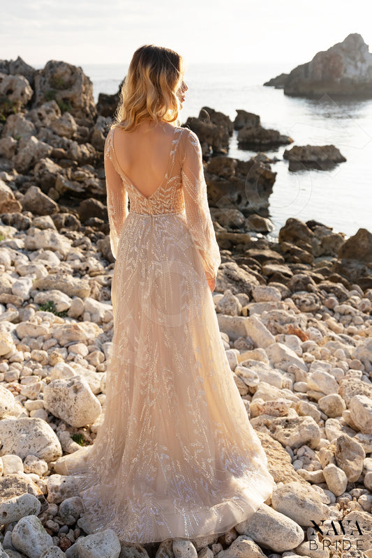 Emanuela A-line Scoop Nude Wedding dress