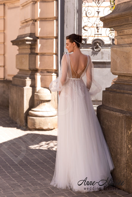 Sophie A-line Deep V-neck Milk Wedding dress