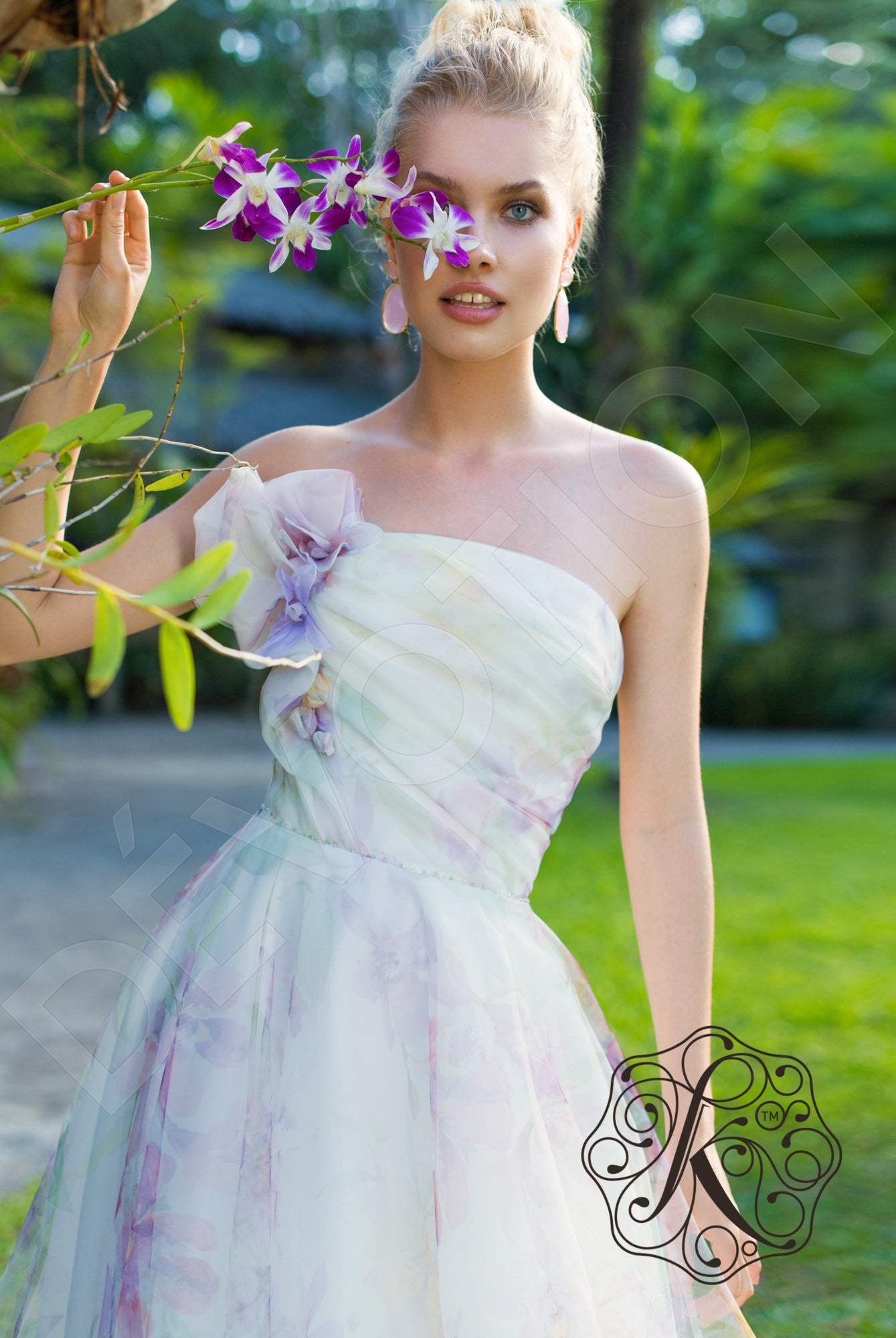 Orchid A Line Straight Across Multicolor Wedding Dress