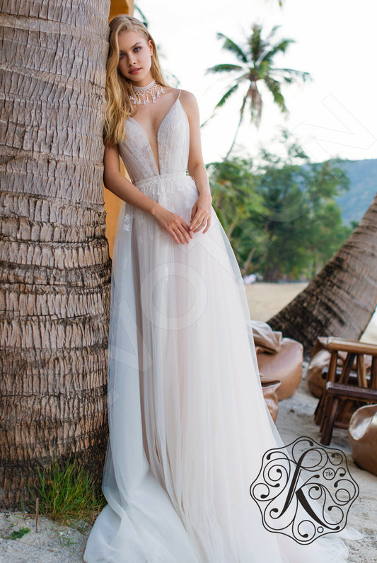 Katalea A-line Deep V-neck Milk Vanilla Wedding dress