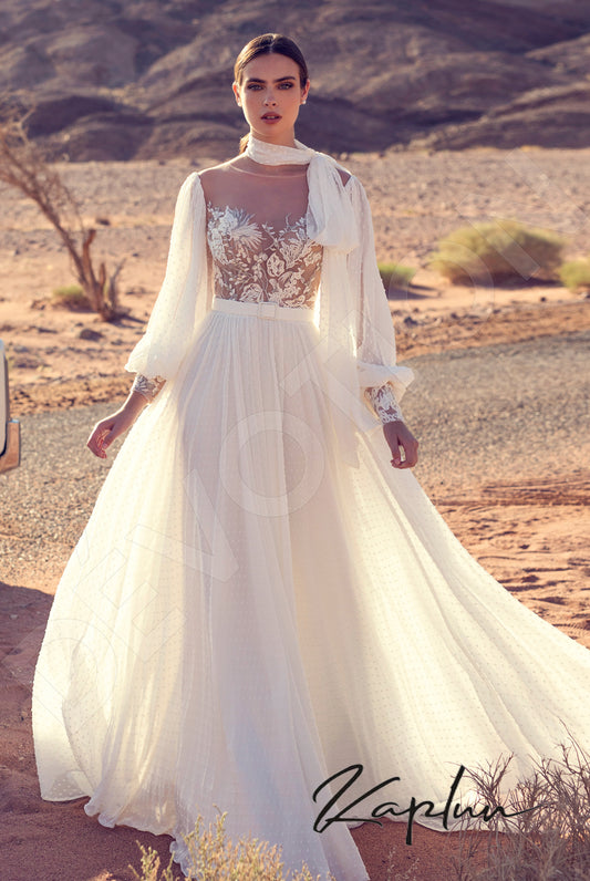 Santa-Lucia A-line Boat/Bateau Milk Wedding dress