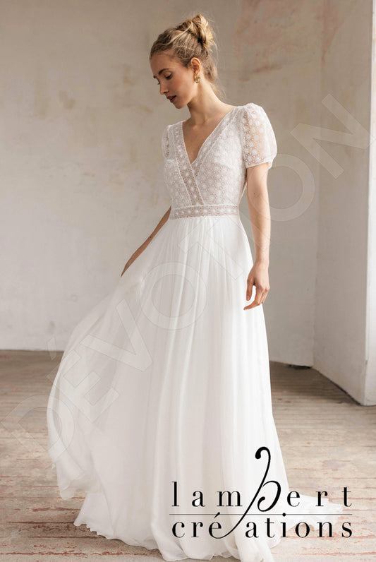 Edelweiss A-line V-neck Ivory Wedding dress