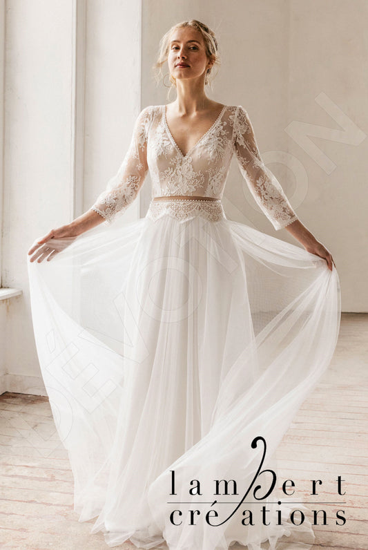 Phoenix A-line V-neck Ivory Wedding dress