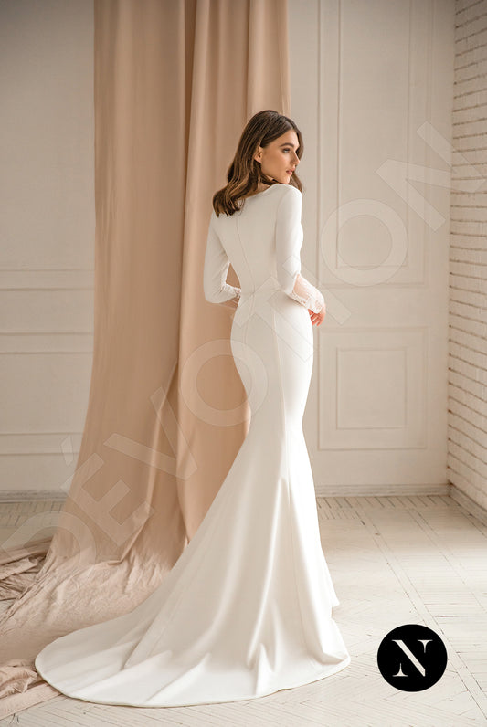 Jade Trumpet/Mermaid Boat/Bateau Milk Wedding dress