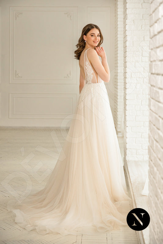 Lessie A-line Deep V-neck Milk Peach Wedding dress