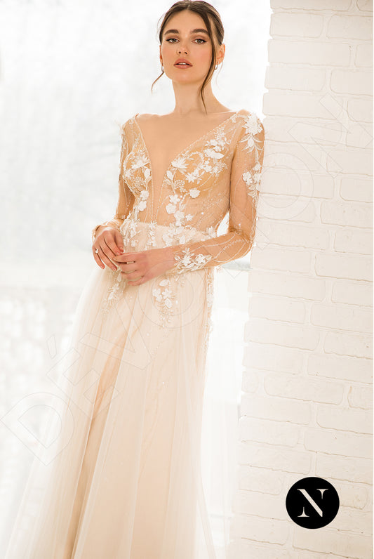 Palmer A-line Deep V-neck Ivory Nude Wedding dress