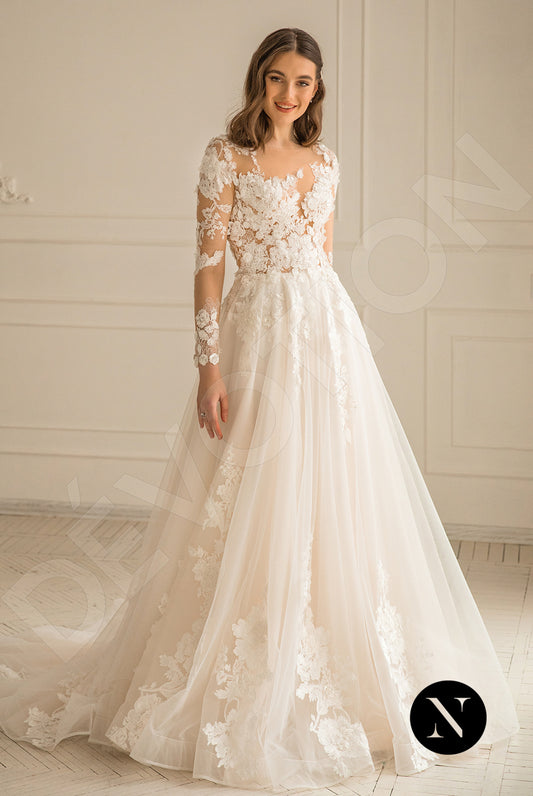 Phoenixe A-line Illusion Milk Peach Wedding dress