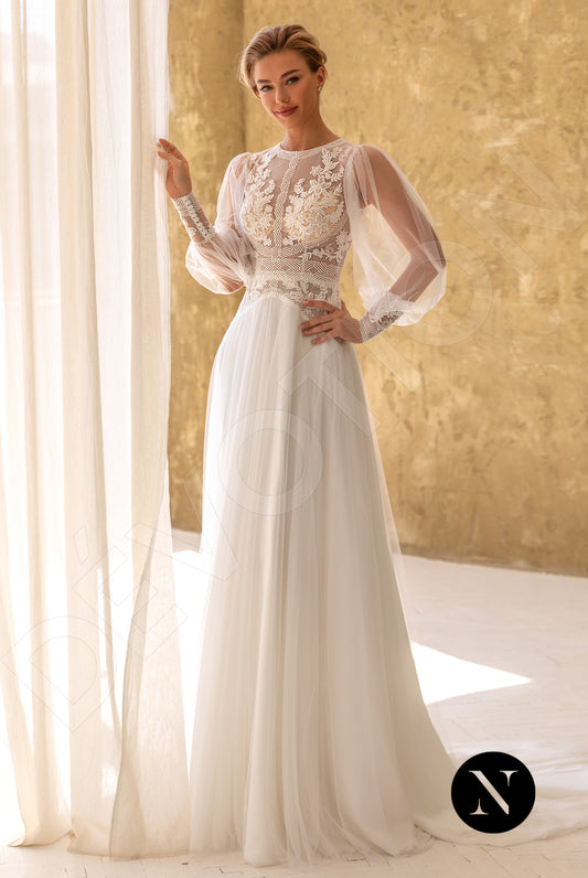 Celina A-line Jewel Milk Wedding dress