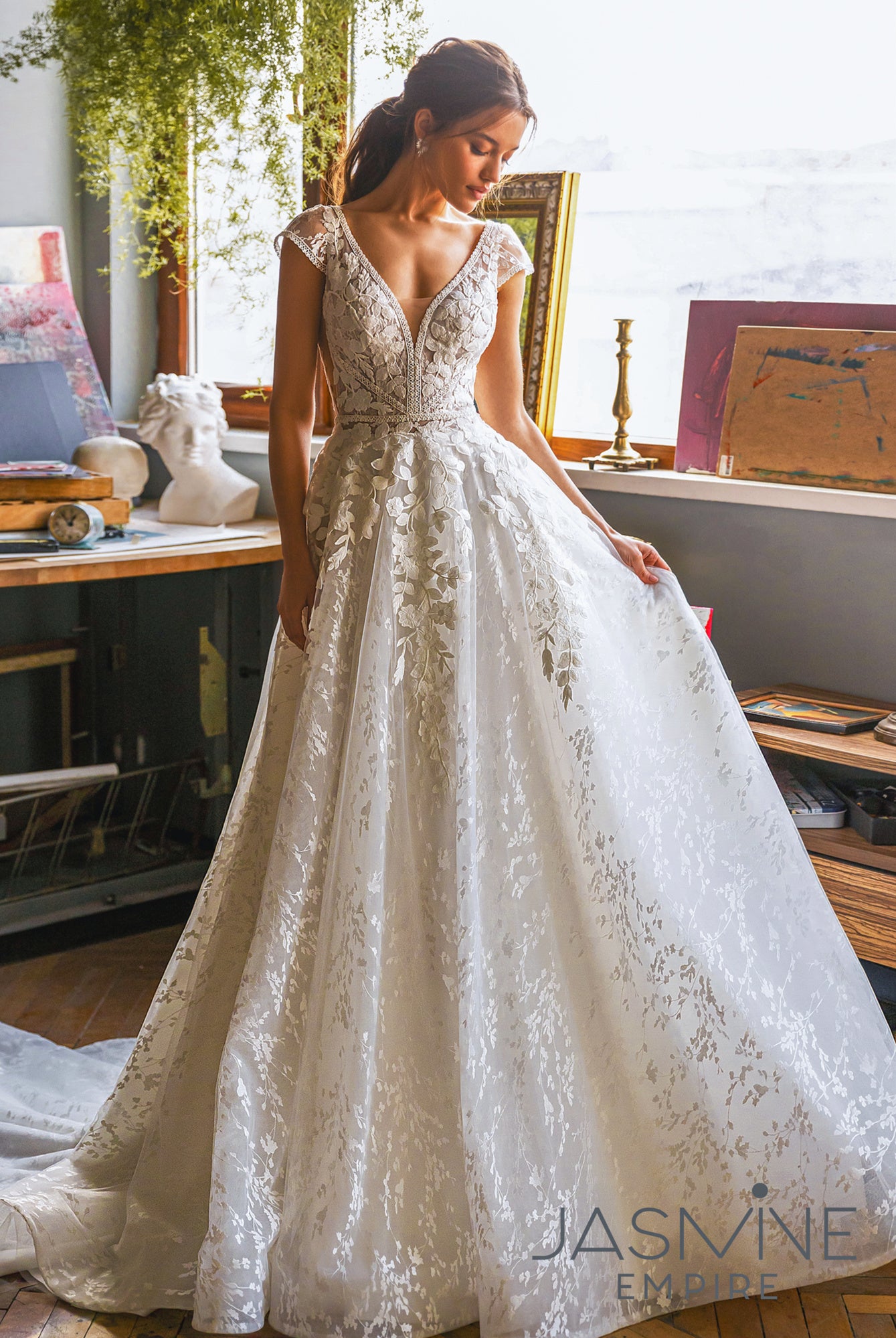 Payton A line Deep V neck Ivory Wedding dress
