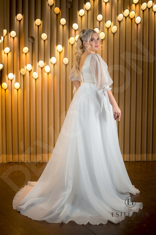 Denisa A-line V-neck Milk Cappuccino Wedding dress