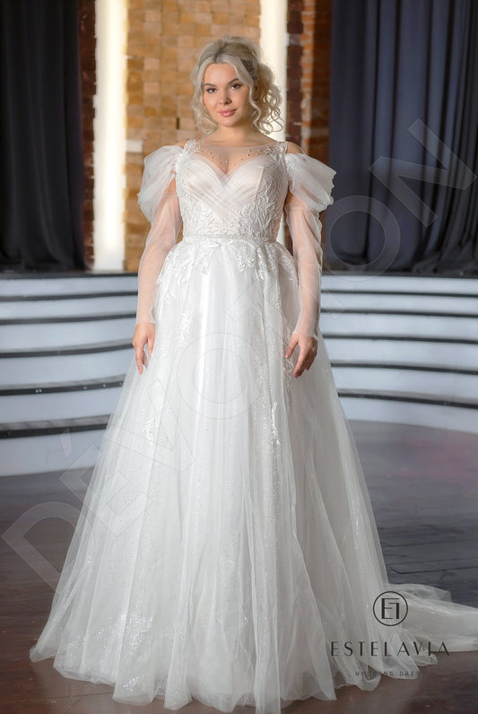 Livani A-line Illusion Cappuccino Milk Wedding dress