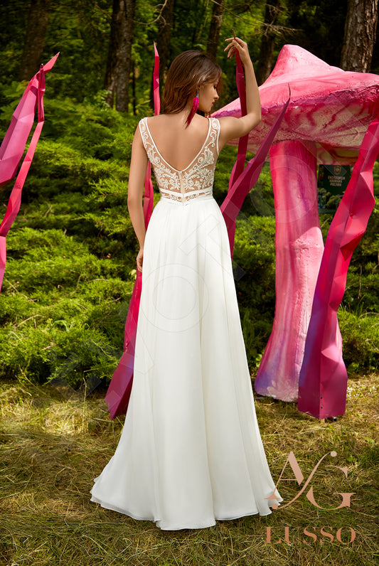 Magde A-line Deep V-neck Milk Wedding dress