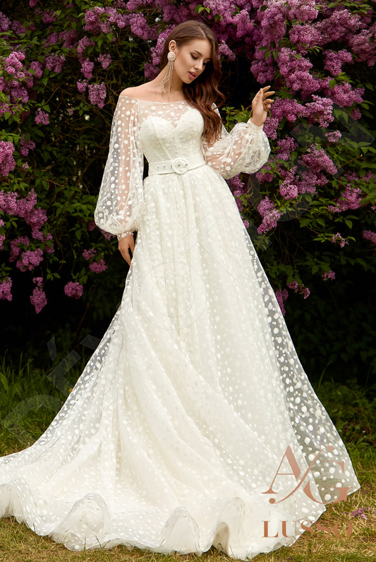 Elge A-line Off-shoulder/Drop shoulders Milk Wedding dress