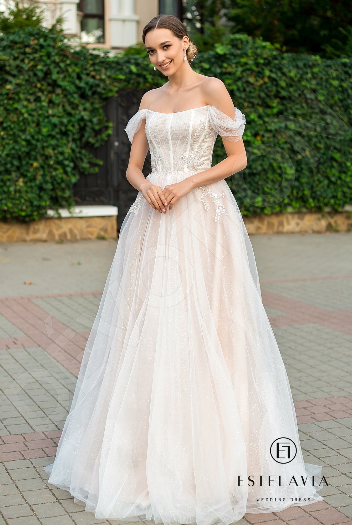 Aurelia A line Straight across Milk Cappuccino Wedding dress
