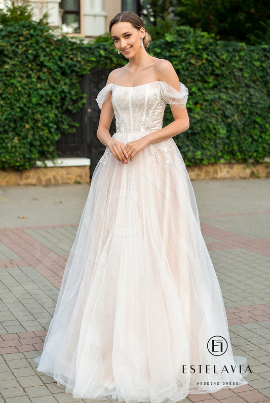 Aurelia A-line Straight across Milk Cappuccino Wedding dress