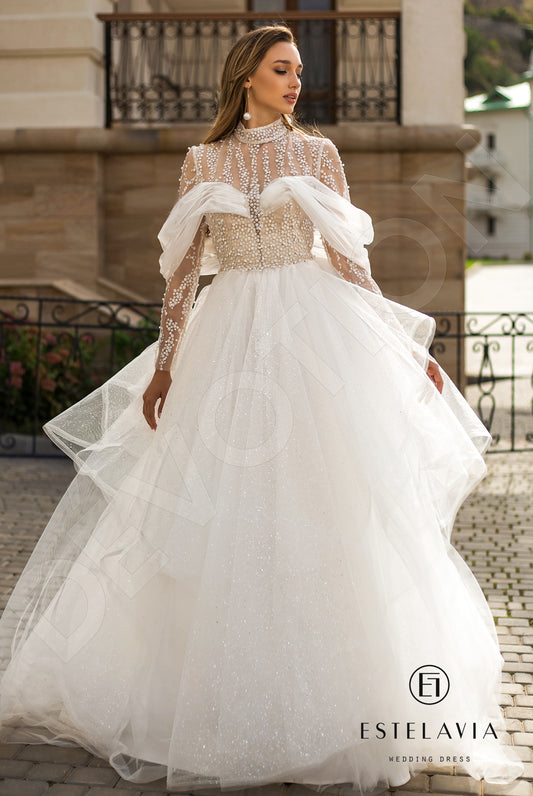 Felicia A-line High neck Milk Cappuccino Wedding dress