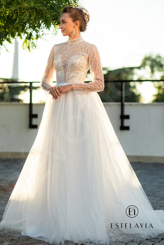 Marinella A-line Higher V-neck Milk Cappuccino Wedding dress