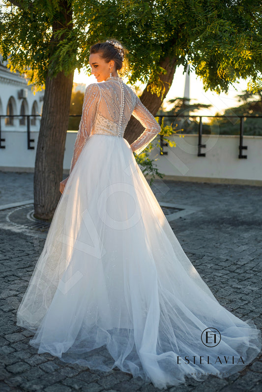 Marinella A-line Higher V-neck Milk Cappuccino Wedding dress