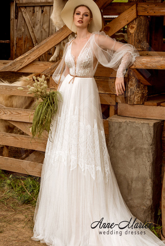 Delain A-line Deep V-neck Ivory Dustyrose Wedding dress