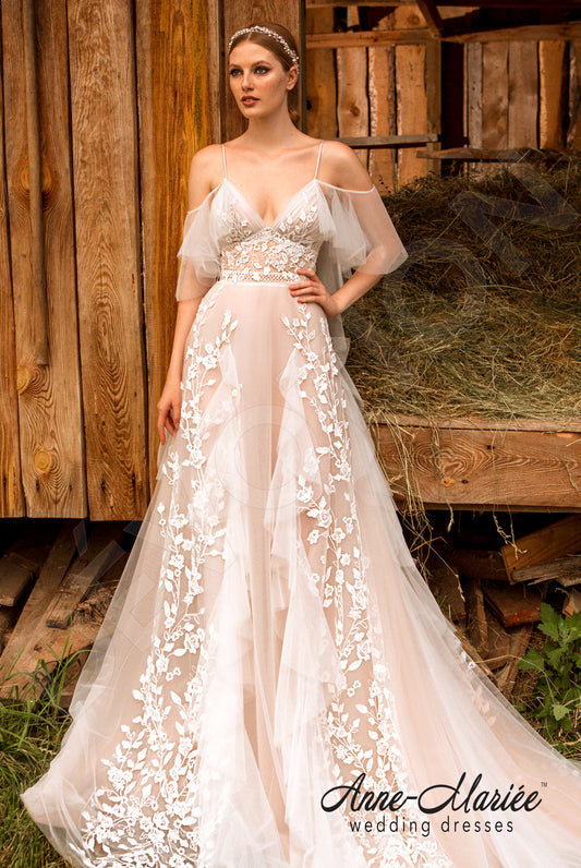 Dominic Tulip Deep V-neck Ivory Dustyrose Wedding dress