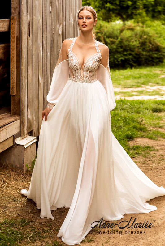 Fride A-line Illusion Ivory Wedding dress