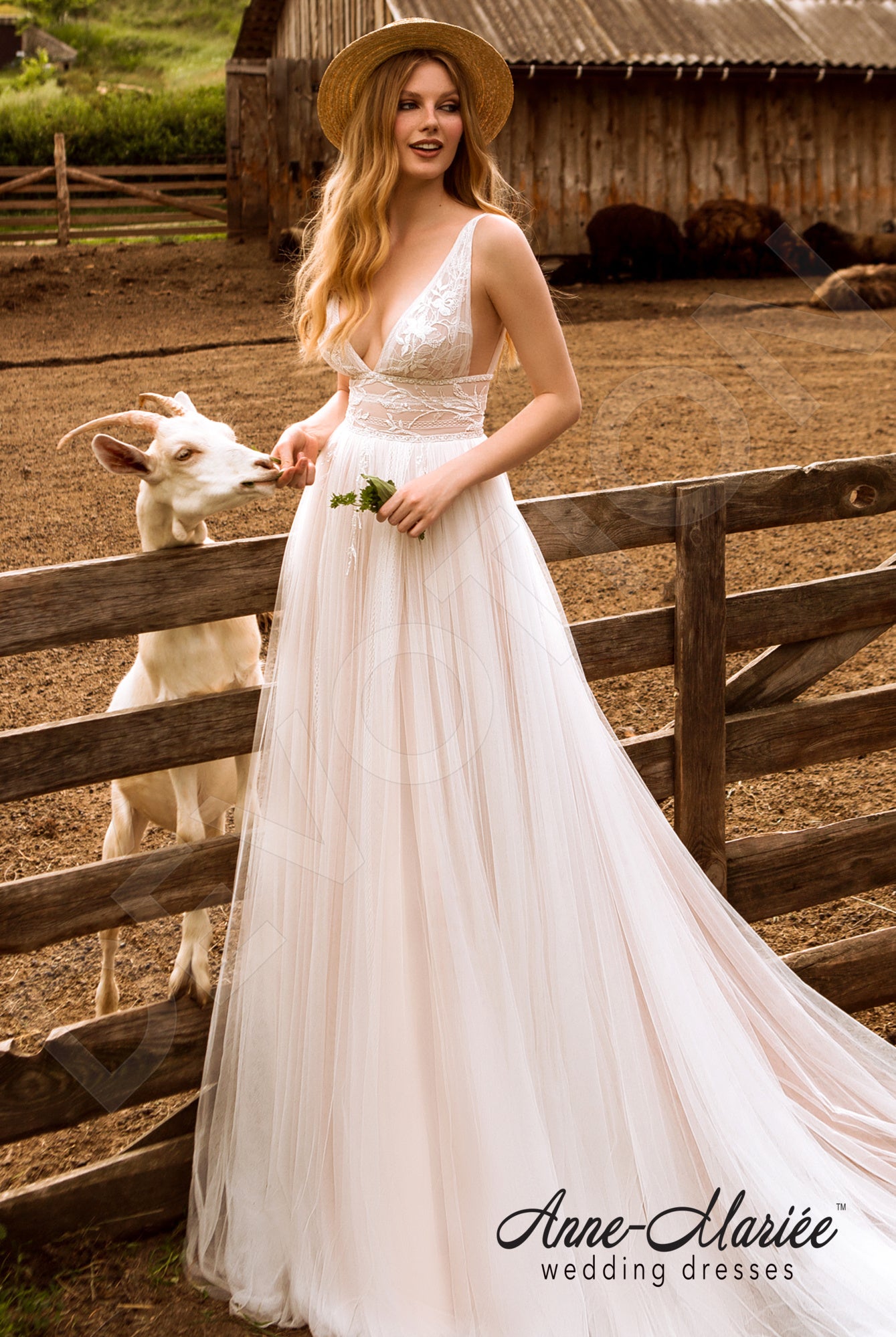 Bridal Gown Dusty Rose Ball Gown Madlene A-line Deep V-neck Ivory