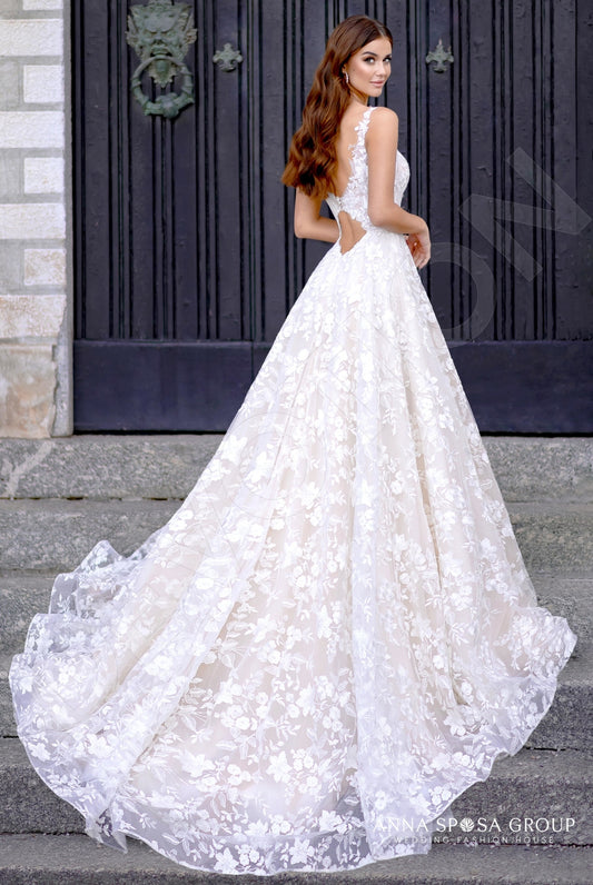 Damodara A-line Illusion Milk Powder Wedding dress