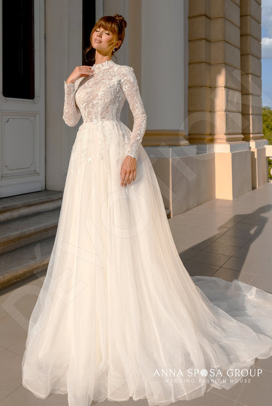 Eilish A-line High neck Milk Wedding dress
