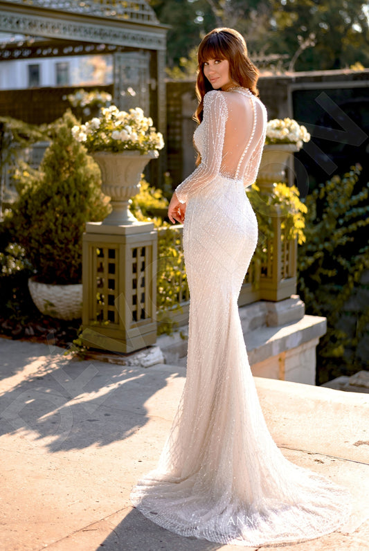 Iv Trumpet/Mermaid High neck Milk Wedding dress