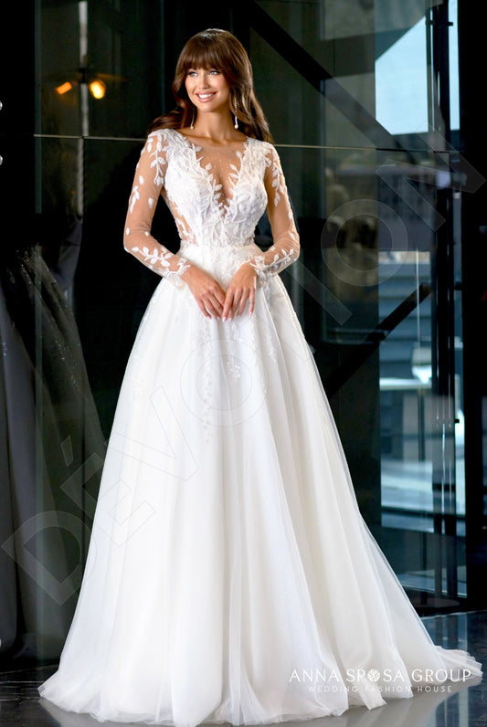 Malet A-line Jewel Milk Wedding dress