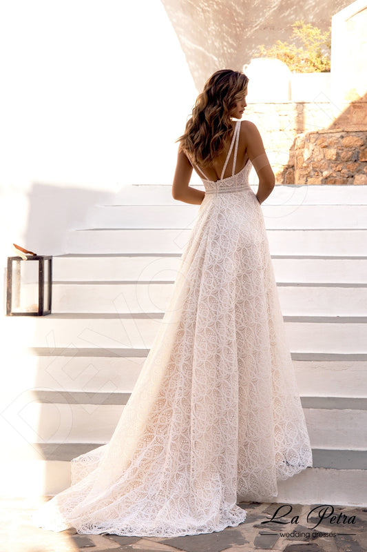 Agneze A-line V-neck Milk Wedding dress