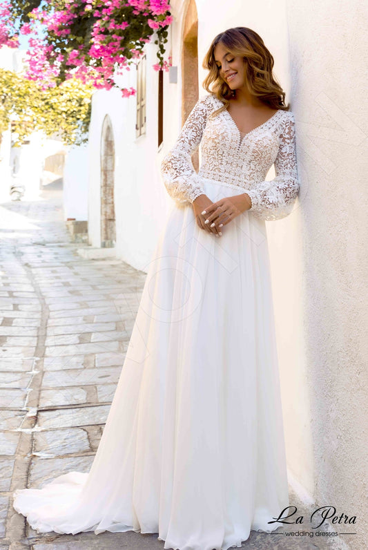Teresie A-line V-neck Milk Nude Wedding dress