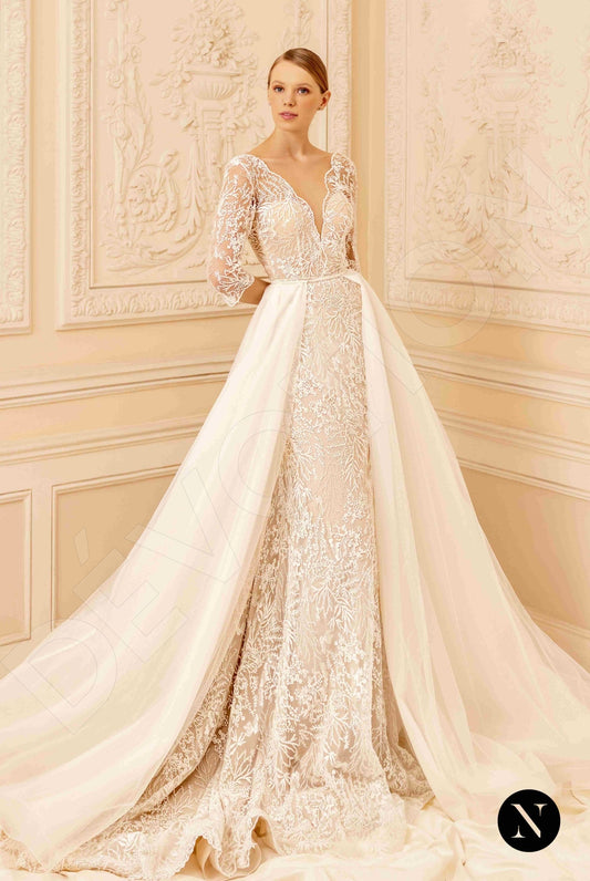 Candy A-line Deep V-neck Nude Wedding dress
