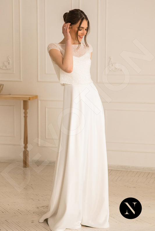 Gabanna Crystal A-line Boat/Bateau Milk Wedding dress