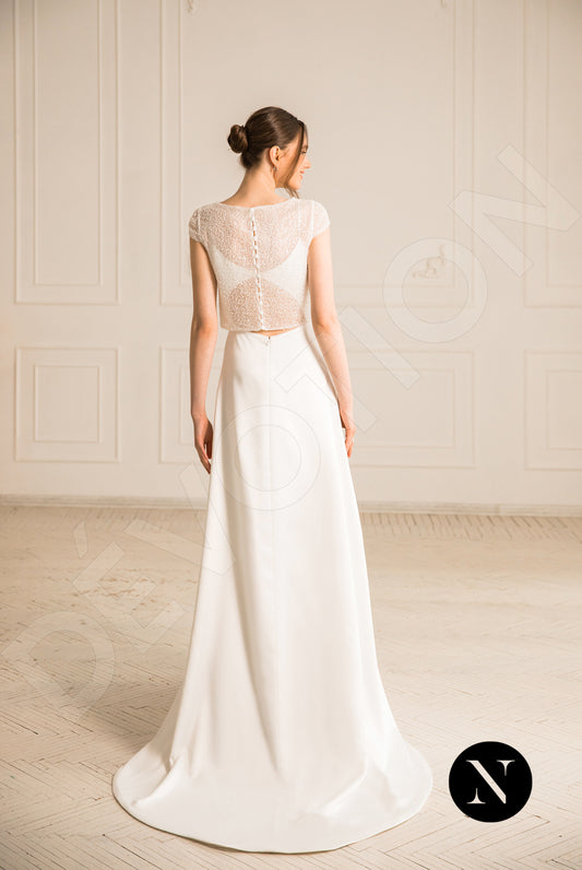 Gabanna Crystal A-line Boat/Bateau Milk Wedding dress