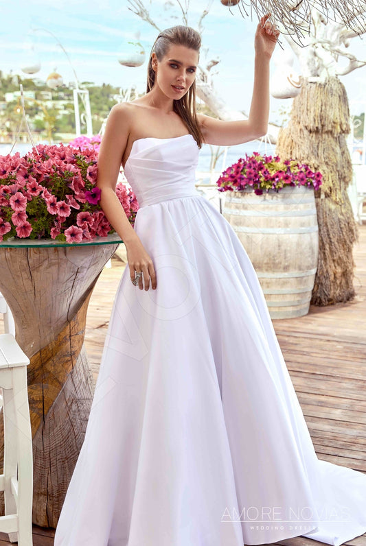 Leоnora A-line Straight across White Wedding dress
