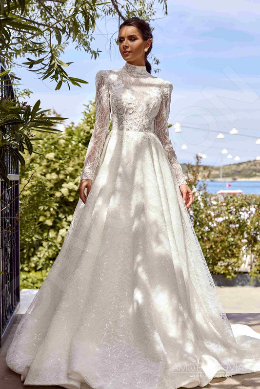 Carlinia A-line High neck Ivory Wedding dress