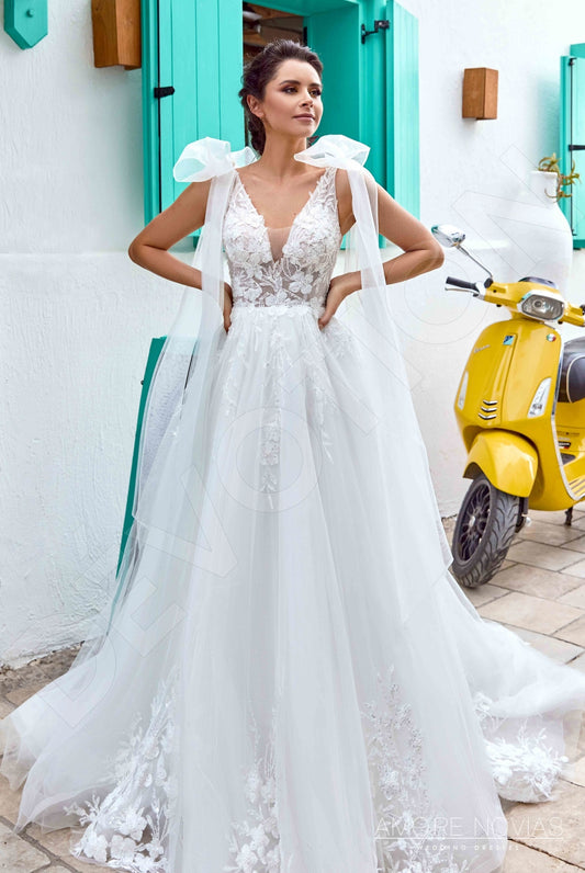 Ronda A-line Deep V-neck Ivory Wedding dress