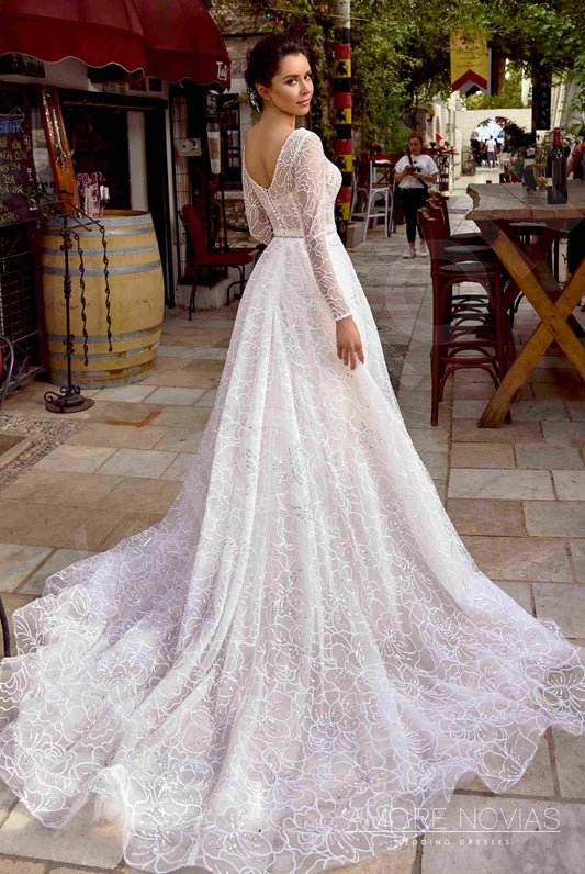 Joey A-line Deep V-neck Milk Blush Wedding dress