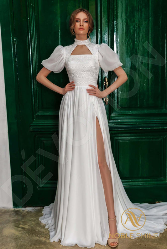 Agavig A-line High neck Milk Wedding dress