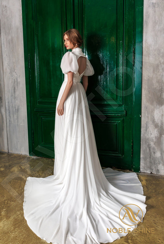 Agavig A-line High neck Milk Wedding dress