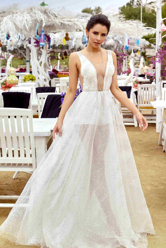 Alexandra A-line Deep V-neck Ivory Wedding dress