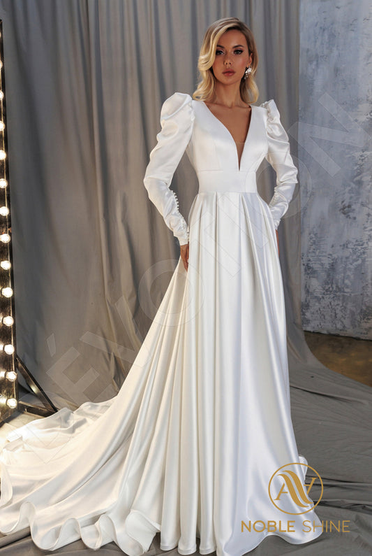 Avonmora A-line Deep V-neck Milk Wedding dress