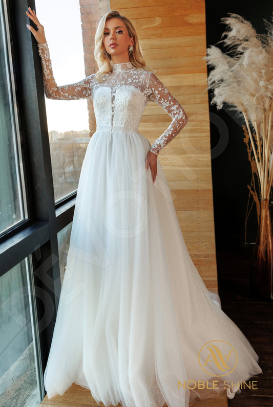 Orleyt A-line High neck Milk Wedding dress