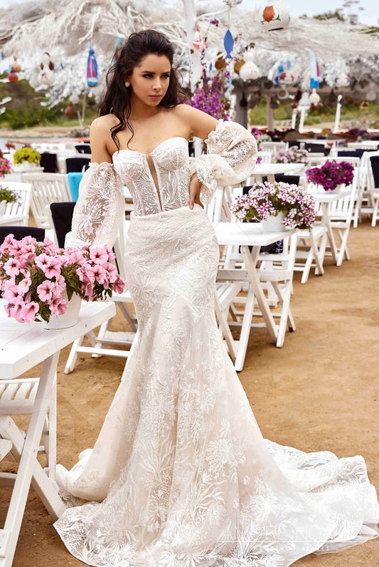 Kal Trumpet/Mermaid Sweetheart Milk Blush Wedding dress