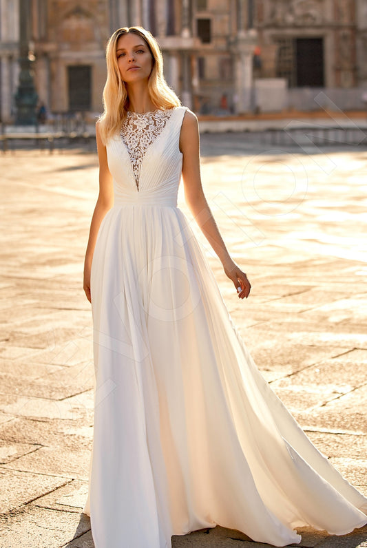Christen A-line Boat/Bateau Ivory Wedding dress