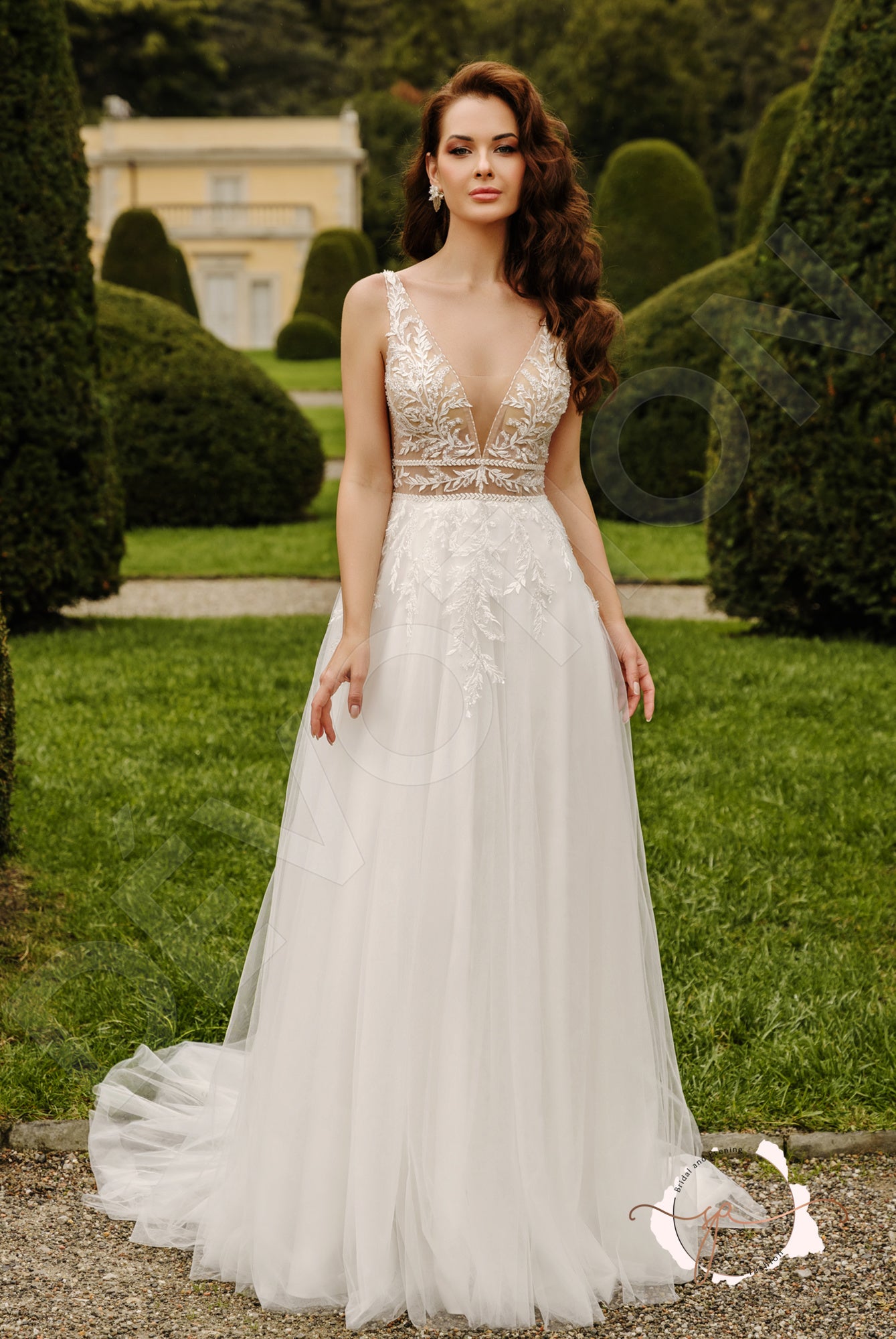 Bray A-line Deep V-neck Milk Wedding dress - Main Image